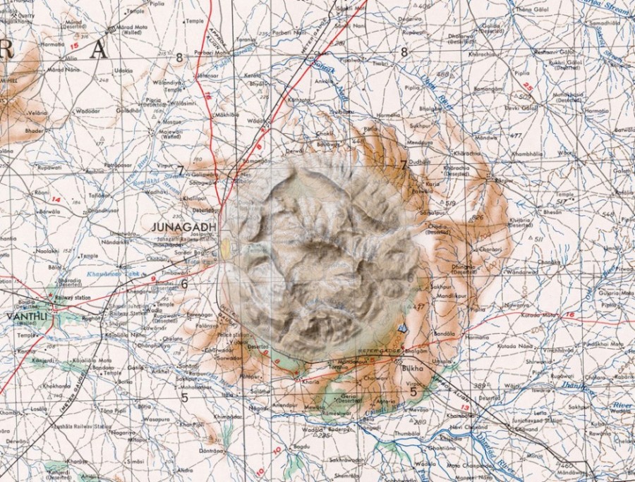 Ch 27, Fig 1, map of the Girnar Hills (from 1 to 250,000