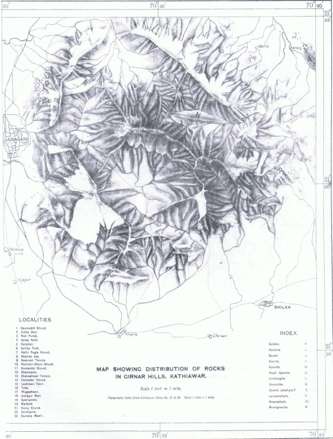 Ch 28, Fig 4, Map showing distribution of rocks in Girnar Hills